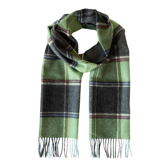 john hanly irish wool scarf long green charcoal multi block check