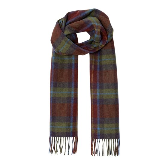 john hanly irish wool scarf long blue green burnt orange plaid