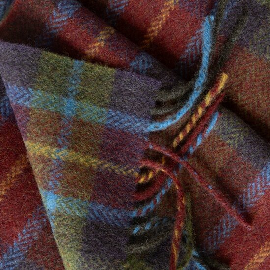 john hanly irish wool scarf long blue green burnt orange plaid