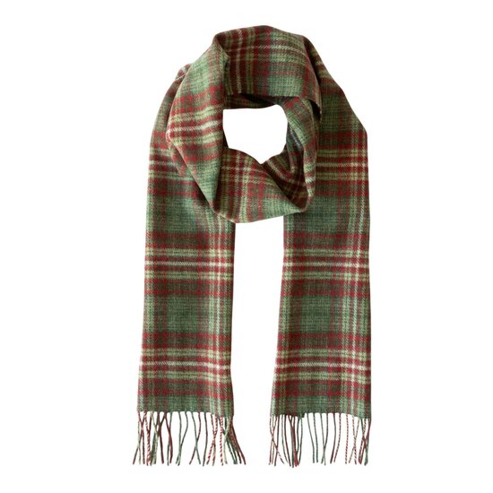 john hanly irish wool scarf long mixed greens red check