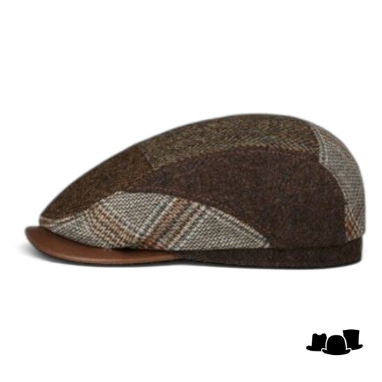 stetson driver cap virgin wool and leather patchwork brown