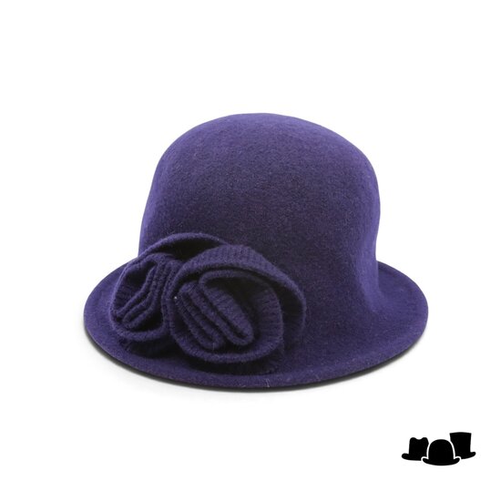 seeberger cloche wool knitted flower marine blue