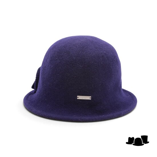 seeberger cloche wool knitted flower marine blue