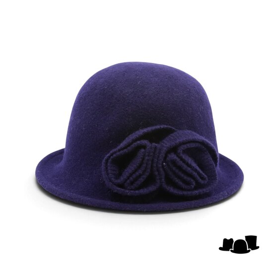 seeberger cloche wool knitted flower marine blue