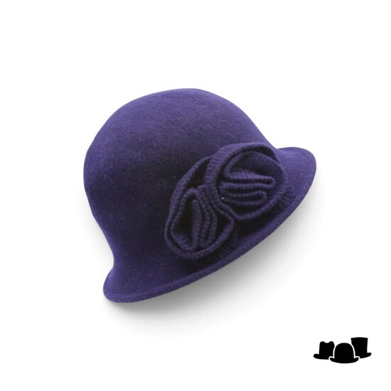 seeberger cloche wool knitted flower marine blue