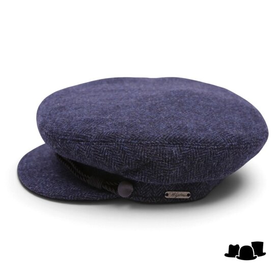 wigens fisherman cap wol visgraat navy
