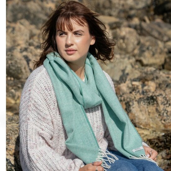 mcnutt of donegal irish wool scarf visgraat spearmint