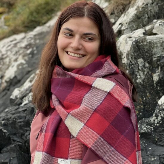 mcnutt of donegal irish wool scarf wildberry plaid