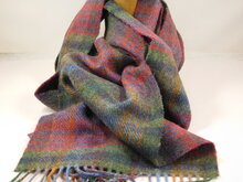 john hanly irish wool scarf long green mustard and purple check