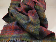 john hanly irish wool scarf long green mustard and purple check