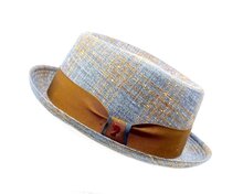 alfonso d este pork pie jazz hoed linnen zijde mix check grijs roest