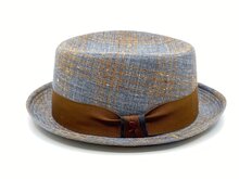 alfonso d este pork pie jazz hoed linnen zijde mix check grijs roest