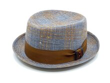 alfonso d este pork pie jazz hoed linnen zijde mix check grijs roest