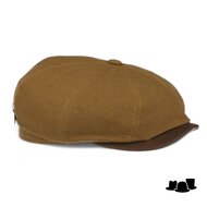 stetson newsboy cap hatteras waxed linnenmix en leer camel and brown