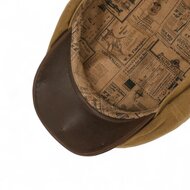 stetson newsboy cap hatteras waxed linnenmix en leer camel and brown