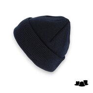 fiebig knitted beanie insulated met omslag donkerblauw