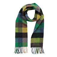 john hanly irish cashmere and merino scarf green denim charcoal herringbone block