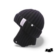 alfonso deste beanie muts met oorklep scheerwol zwart