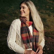 john hanly merino luxury wool scarf orange charcoal plaid