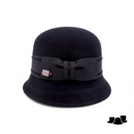 bedacht pot hoed lint met strik damrod zwart