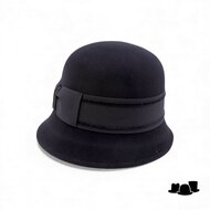 bedacht pot hoed lint met strik damrod zwart