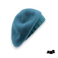 seeberger baret gebreide rand wol petrol