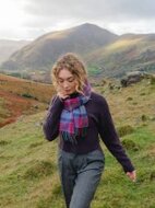 irish wool scarf long raspberry red lavender purple check