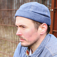 fiebig docker muts linnen jeansblauw 