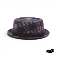 jos van dijck pork pie wol tartan donkerblauw bordeaux grijs