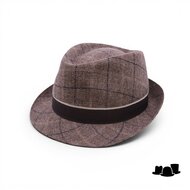 jos van dijck trilby wol ruit taupe en blauw