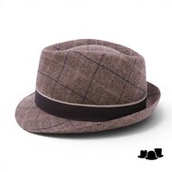 jos van dijck trilby wol ruit taupe en blauw