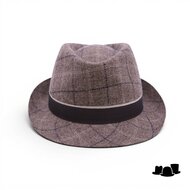 jos van dijck trilby wol ruit taupe en blauw