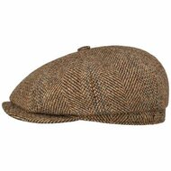 stetson newsboy cap hatteras harris tweed brown beige stripe blue