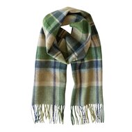 john hanly irish wool scarf short green stone cream denim check