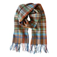 john hanly irish wool scarf short rust orange blue green check