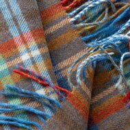 john hanly irish wool scarf short rust orange blue green check