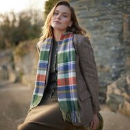 john hanly irish wool scarf short loden green purple rust silver check