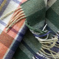 john hanly irish wool scarf short loden green purple rust silver check
