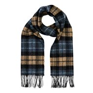 john hanly irish wool scarf short denim blue beige charcoal plaid