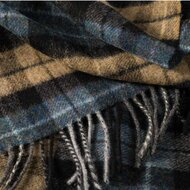 john hanly irish wool scarf short denim blue beige charcoal plaid