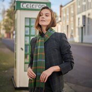 john hanly merino luxury wool scarf green rust orange blue check