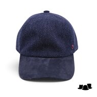 alfonso deste baseball cap wol en leder visgraat donkerblauw