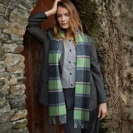 john hanly irish wool scarf long green charcoal multi block check