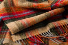 john hanly irish wool scarf long beige orange red charcoal plaid