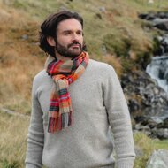 john hanly irish wool scarf long beige orange red charcoal plaid
