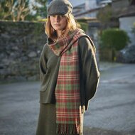 john hanly irish wool scarf long mixed greens red check
