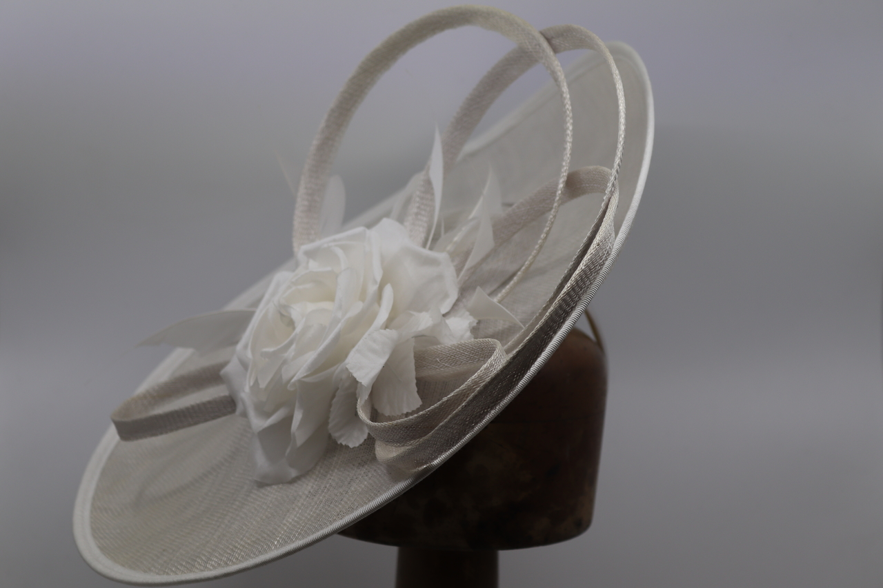 Maddox Occasion Disc Sinamay  Silk Rose WHITE