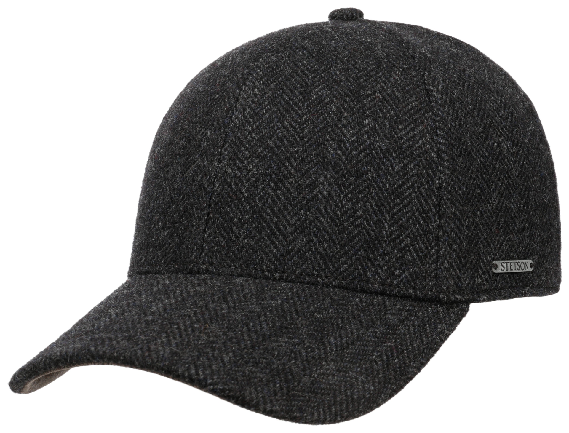 stetson baseballcap wool herringbone antraciet