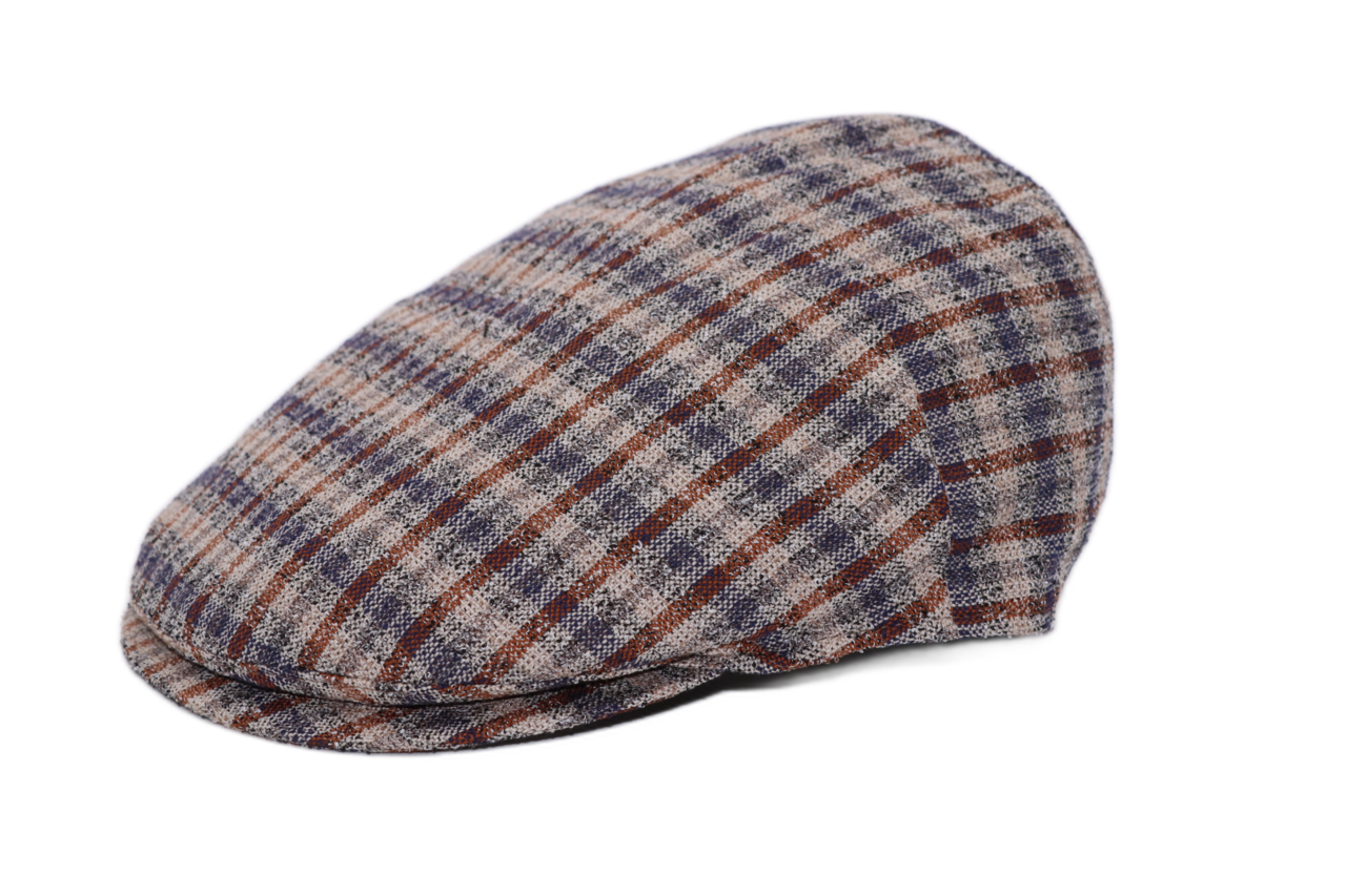 borsalino engelse pet crossover katoen en Linnen mix ruit beige bruin blauw