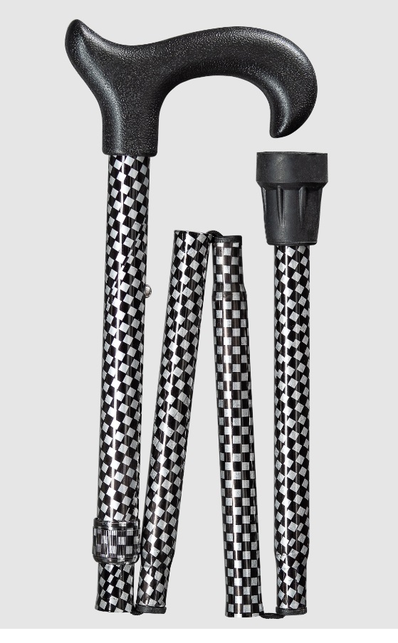gastrock uni ergonomic derby opvouwbare wandelstok karo check zilver zwart